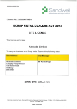 Scrap metal dealers licence
