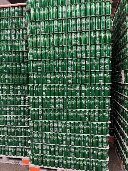 Stacked aluminium cans