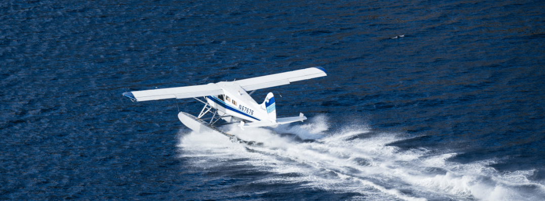 Seaplane, leaving a trail in its wake